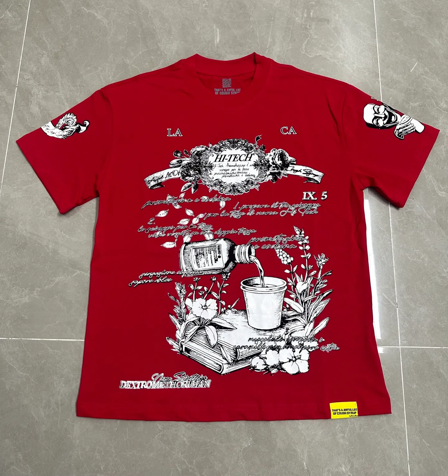 # I THAT'S A AWFUL LOT OF COUGH SYRUP In Stock Real shot American simple trendy brand loose casual T-shirt Fabric (fabric): 32 counts Weight combed double yarn pure cotton Sizes (size): S-M L X L Color (colour): Chinese red
